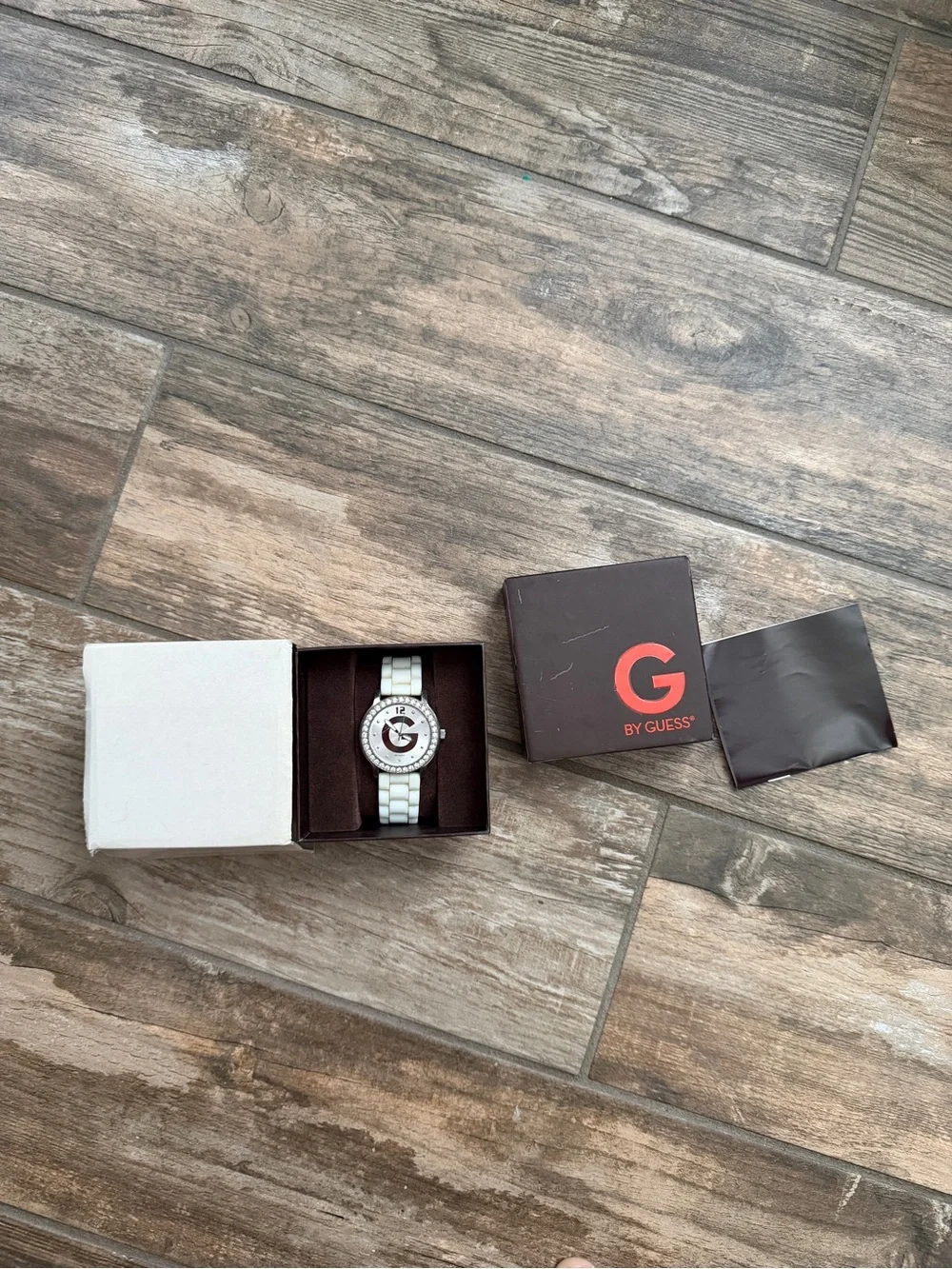 Women's White Ceramic Crystal Accent Watch G by guess silicone